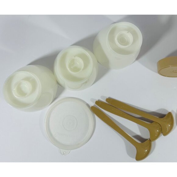 Tupperware Vintage Kitchen Condiment Set #757-3 With 3 Cups 3 Spoons 2 Lids & Ca - Picture 10 of 10